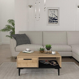 Τραπεζάκι Σαλονιού ArteLibre BANNO Φυσικό/Μαύρο Μοριοσανίδα/Μελαμίνη 90x60x38cm