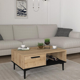 Τραπεζάκι Σαλονιού ArteLibre BANNO Φυσικό/Μαύρο Μοριοσανίδα/Μελαμίνη 90x60x38cm