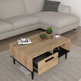 Τραπεζάκι Σαλονιού ArteLibre BANNO Φυσικό/Μαύρο Μοριοσανίδα/Μελαμίνη 90x60x38cm