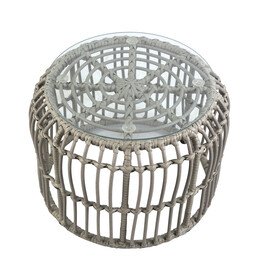 Τραπεζάκι Κήπου ArteLibre ALBIUS Γκρι Rattan/Μέταλλο/Γυαλί Φ50x35cm