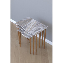 Τραπεζάκι Βοηθητικό ArteLibre NURU Γκρι/Όψη Μαρμάρου Μοριοσανίδα/Ξύλο 53x35x52/44x35x47/35x35x42cm Σετ 3Τμχ