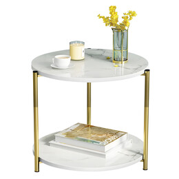 Τραπεζάκι Σαλονιού ArteLibre ALGETI Λευκό Με Όψη Μαρμάρου MDF/Μέταλλο Φ40x43cm