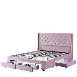 Κρεβάτι Διπλό ArteLibre ANNONA Ανοιχτό Ροζ Βελούδο (Στρώμα 160x200cm)