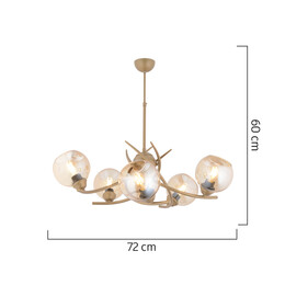 Φωτιστικό Κρεμαστό ArteLibre OCTANS Πεντάφωτο Χρυσό/Μελί Μέταλλο/Γυαλί 72x60cm