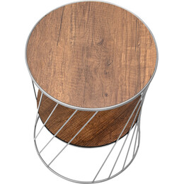 Βοηθητικό Τραπεζάκι Jaspin Megapap Μεταλλικό - mdf Χρώμα Ασημί - Καρυδί 32x32x44εκ.