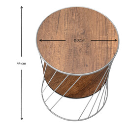 Βοηθητικό Τραπεζάκι Jaspin Megapap Μεταλλικό - mdf Χρώμα Ασημί - Καρυδί 32x32x44εκ.