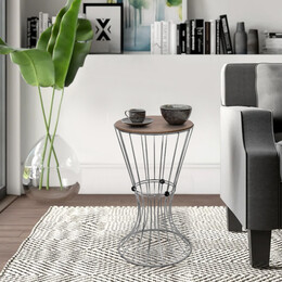 Βοηθητικό Τραπεζάκι Girene Megapap Μεταλλικό - mdf Χρώμα Ασημί - Καρυδί 32x32x58εκ.