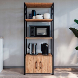 Έπιπλο Κουζίνας Agero Megapap Μεταλλικό - Μελαμίνης Χρώμα Μαύρο - Pine oak 56,1x30x138,3εκ.