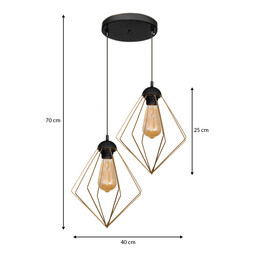 Φωτιστικό Οροφής Nura Megapap e27 Μεταλλικό Δίφωτο Χρώμα Χρυσό 40x40x70εκ.