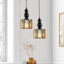 Φωτιστικό Οροφής Alaba Megapap e27 Μεταλλικό - Γυάλινο Δίφωτο Χρώμα Μαύρο 30x30x80εκ.