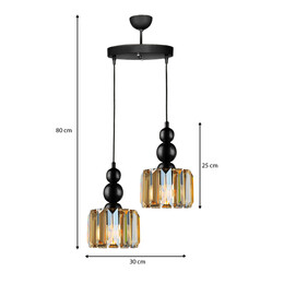 Φωτιστικό Οροφής Alaba Megapap e27 Μεταλλικό - Γυάλινο Δίφωτο Χρώμα Μαύρο 30x30x80εκ.
