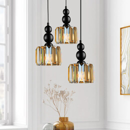 Φωτιστικό Οροφής Alaba Megapap e27 Μεταλλικό - Γυάλινο Τρίφωτο Χρώμα Μαύρο 40x40x95εκ.