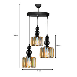 Φωτιστικό Οροφής Alaba Megapap e27 Μεταλλικό - Γυάλινο Τρίφωτο Χρώμα Μαύρο 40x40x95εκ.