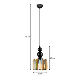 Φωτιστικό Οροφής Alaba Megapap e27 Μεταλλικό - Γυάλινο Μονόφωτο Χρώμα Μαύρο 15x15x65εκ.