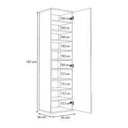 Ντουλάπα Ρούχων - Παπουτσοθήκη Visla Megapap Μονόφυλλη με Καθρέπτη Χρώμα Γκρι Σκυροδέματος 45x36x187εκ.
