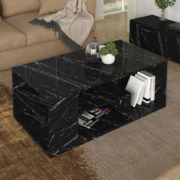 Τραπεζάκι Σαλονιού Abdera Megapap Χρώμα Μαύρο εφέ Μαρμάρου 110x60x42εκ.