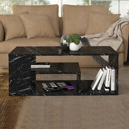 Τραπεζάκι Σαλονιού Abdera Megapap Χρώμα Μαύρο εφέ Μαρμάρου 110x60x42εκ.