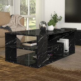 Τραπεζάκι Σαλονιού Abdera Megapap Χρώμα Μαύρο εφέ Μαρμάρου 110x60x42εκ.