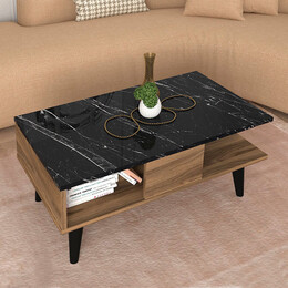 Τραπεζάκι Σαλονιού Andros Megapap Χρώμα Καρυδί - Μαύρο εφέ Μαρμάρου 90x54x39,6εκ.