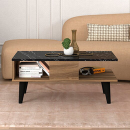 Τραπεζάκι Σαλονιού Andros Megapap Χρώμα Καρυδί - Μαύρο εφέ Μαρμάρου 90x54x39,6εκ.