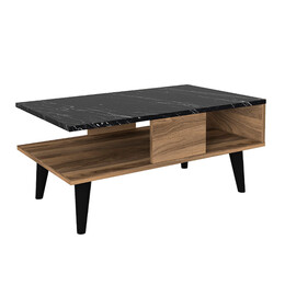 Τραπεζάκι Σαλονιού Andros Megapap Χρώμα Καρυδί - Μαύρο εφέ Μαρμάρου 90x54x39,6εκ.