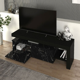 Έπιπλο Τηλεόρασης Acnes Megapap Χρώμα Μαύρο - Μαύρο εφέ Μαρμάρου 160x40x53εκ.