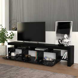 Έπιπλο Τηλεόρασης Acnes Megapap Χρώμα Μαύρο - Μαύρο εφέ Μαρμάρου 220x40x52εκ.