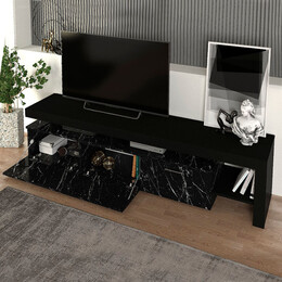 Έπιπλο Τηλεόρασης Acnes Megapap Χρώμα Μαύρο - Μαύρο εφέ Μαρμάρου 220x40x52εκ.