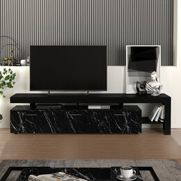 Έπιπλο Τηλεόρασης Acnes Megapap Χρώμα Μαύρο - Μαύρο εφέ Μαρμάρου 220x40x52εκ.
