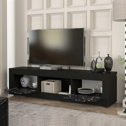 Έπιπλο Τηλεόρασης Davin Megapap Χρώμα Μαύρο - Μαύρο εφέ Μαρμάρου 180x40x47εκ.