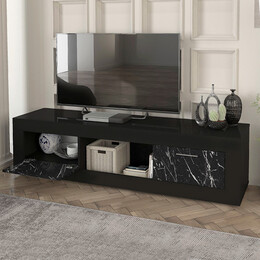 Έπιπλο Τηλεόρασης Davin Megapap Χρώμα Μαύρο - Μαύρο εφέ Μαρμάρου 180x40x47εκ.