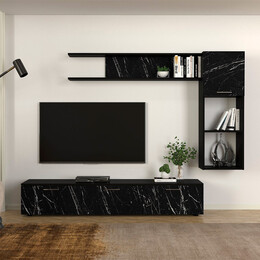 Σύνθεση Τηλεόρασης Darcy Megapap Χρώμα Μαύρο εφέ Μαρμάρου - Μαύρο 180x40x33εκ.
