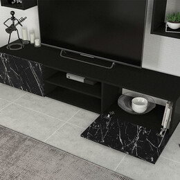 Σύνθεση Τηλεόρασης Duana Megapap Χρώμα Μαύρο εφέ Μαρμάρου - Μαύρο 180x38x35,7εκ.