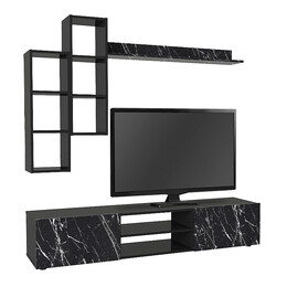 Σύνθεση Τηλεόρασης Duana Megapap Χρώμα Μαύρο εφέ Μαρμάρου - Μαύρο 180x38x35,7εκ.