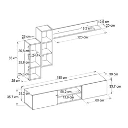Σύνθεση Τηλεόρασης Duana Megapap Χρώμα Μαύρο εφέ Μαρμάρου - Μαύρο 180x38x35,7εκ.