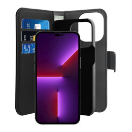 Puro Eco-Leather Case for iPhone 14 Pro Max W/horiz.flip+3 Card Slot+Banknote Pocket+Magn Cover Blac