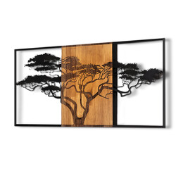 Διακοσμητικό Τοίχου Acacia Tree Megapap Ξύλινο - Μεταλλικό Χρώμα Καρυδί - Μαύρο 147x3x70εκ.