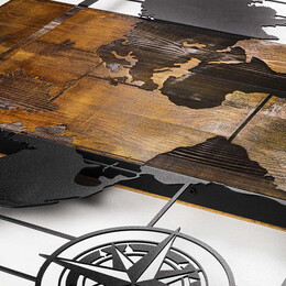 Διακοσμητικό Τοίχου World map Megapap Ξύλινο - Μεταλλικό Χρώμα Καρυδί - Μαύρο 85x3x58εκ.