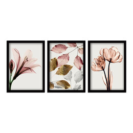 Πίνακας "pink Flowers" Megapap 3 Τμχ. σε Πλαίσιο 35x45x2εκ.