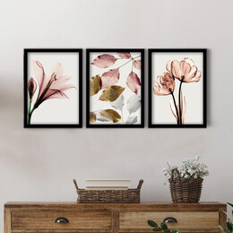 Πίνακας "pink Flowers" Megapap 3 Τμχ. σε Πλαίσιο 35x45x2εκ.