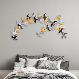 Διακοσμητικό Τοίχου Birds Megapap Μεταλλικό Χρώμα Μαύρο - Bronze - Ασημί 137x62εκ.