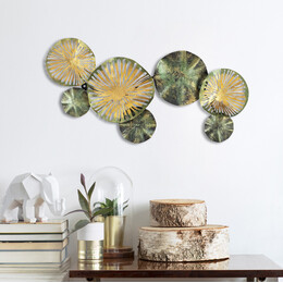 Διακοσμητικό Τοίχου Flower Megapap Μεταλλικό Χρώμα Χρυσό - Πράσινο 74x38εκ.