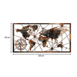 Διακοσμητικό Τοίχου World map Megapap Μεταλλικό Χρώμα Μαύρο - Bronze 120x60εκ.