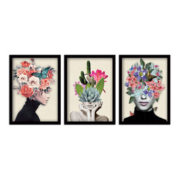 Πίνακας "flower Girls" Megapap 3 Τμχ. σε Πλαίσιο 35x45x2εκ.