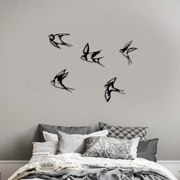 Διακοσμητικό Τοίχου Swallows Megapap 5 τμχ Μεταλλικό Χρώμα Μαύρο 19x19εκ.