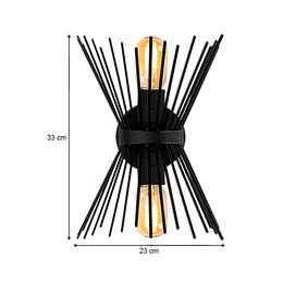 Απλίκα Τοίχου Kirpi Megapap e27 Μεταλλική Χρώμα Μαύρο 23x5x33εκ.