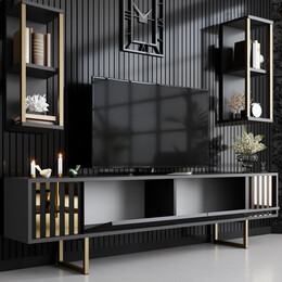 Σύνθεση Τηλεόρασης Goldline Megapap Χρώμα Ανθρακί - Χρυσό 180x30x48εκ.