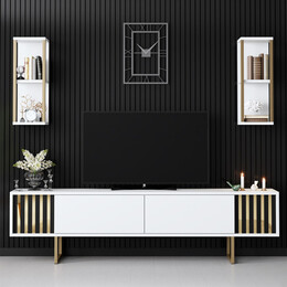 Σύνθεση Τηλεόρασης Goldline Megapap Χρώμα Λευκό - Χρυσό 180x30x48εκ.