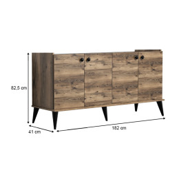 Μπουφές Lidya Megapap Χρώμα Καρυδί - Μαύρο εφέ Μαρμάρου 182x41x82,5εκ.