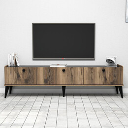 Έπιπλο Τηλεόρασης Lidya Megapap Χρώμα Καρυδί - Μαύρο εφέ Μαρμάρου 180x35x49εκ.